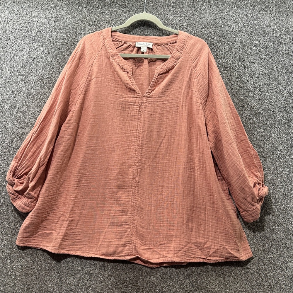 Coldwater Creek Blouse Top Women 3X Terracotta Pink Cotton Crinkle Gauze Tunic